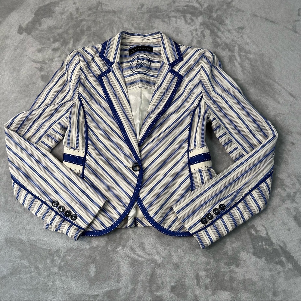Striped Blue & White Women's Blazer Jacket